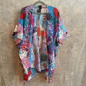 Madden NYC Sheer Kimono-Style Light Cover-Up Floral AOP Tropical Boho Beach